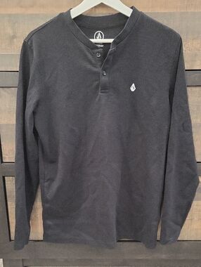 Volcom Black Long-Sleeve Henley with Logo